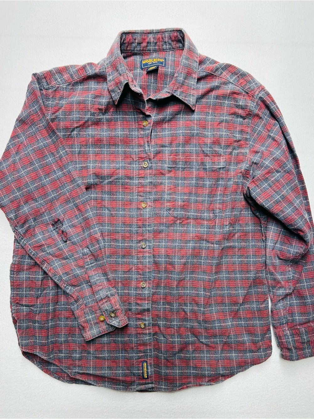 Woolrich Women's L Cotton Plaid Flannel Button Down Shirt Red Gray
